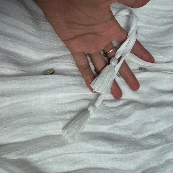 Aakaa White Boho Deep V-Neck Tassel Waist Beach Cover-Up Maxi Dress Size S - Picture 15 of 16